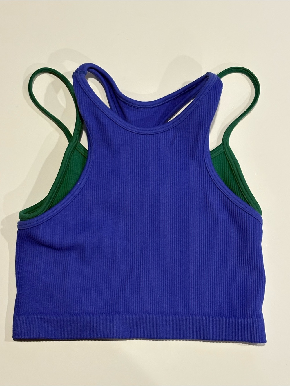 Free People Movement Women’s Ribbed Double Racerback Crop Tank Top - Blue & Gree